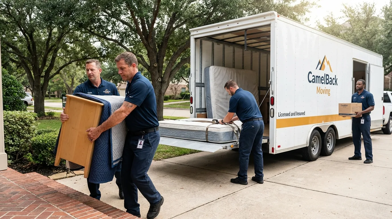 Crew loading residential truck for cross-state move from Kohler, WI