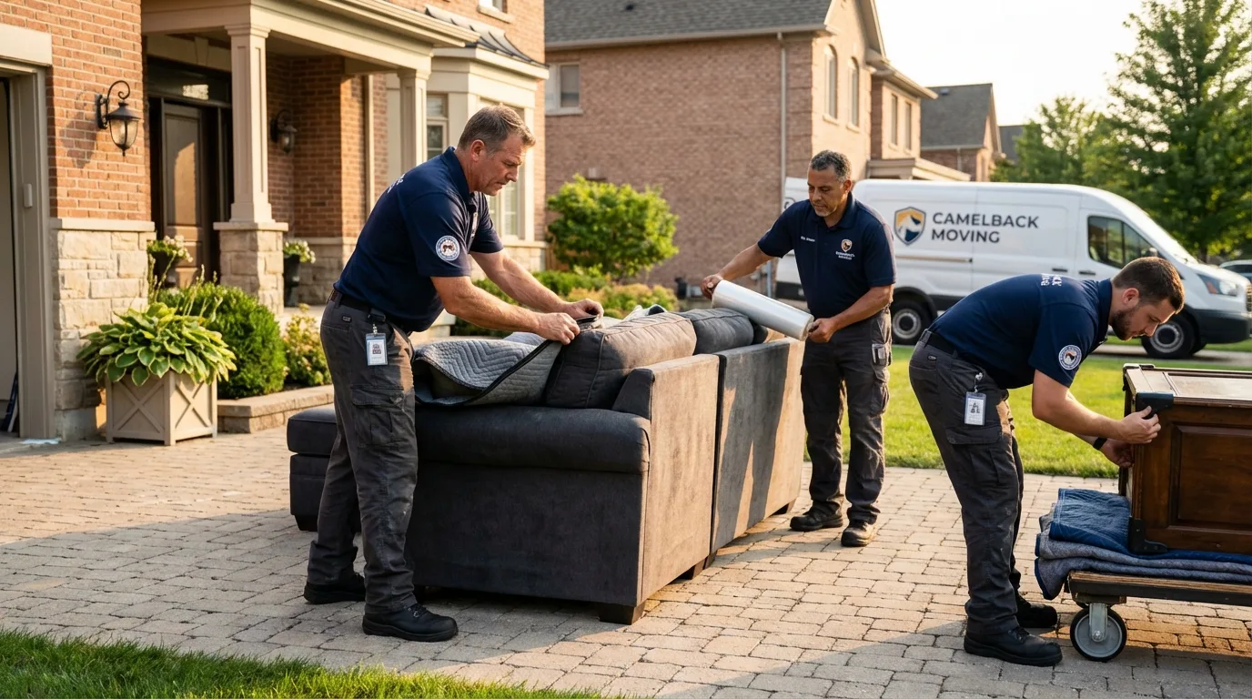 Large estate moving crew wrapping furniture in Kohler, WI